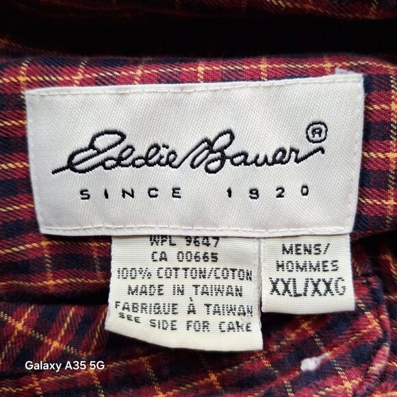 Eddie Bauer Mens XXL Plaid Button-Down Shirt Red/Blue Cotton - Picture 5 of 7